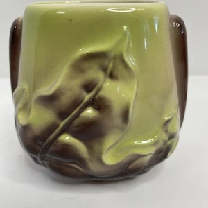 Royal Copley Lime Green & Brown Raised Leaves Planter Vase 1941-1957 - Picture 1 of 7