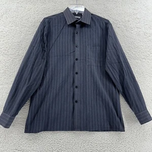 Moda Campia Moda Mens Large Slim Fit Black Striped Long Sleeve Button Up Shirt - Picture 1 of 8
