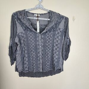 Solitaire by ravi khosla Blouse Womens Size 3X Embroidered 3/4 Sleeve Gray NWT