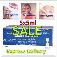 Sterile Saline Solution 5x5ml Pods NaCl Nose Ear Eye Baby Gilbert