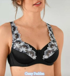W-R2-3 Germany "Blancheporte" Embroidered Minimizer Bra Underwired Black - Bild 1 von 5