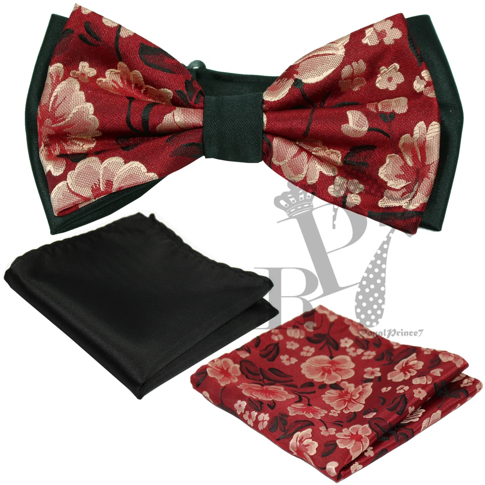 Conjunto de pajarita preatada de dos tonos con diseño floral y pañuelo de dos estilos boda BT2T104 Foto 1 de 1