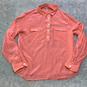 Banana Republic Silk Button Up Shirt Womens XL Coral Roll Tab Sleeve Office Wear - Picture 1 of 16