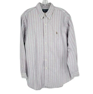 Camisa Ralph Lauren Abotonada Cuello M 16 Lavanda Como Nueva Rayas Algodón Carne Poni - Imagen 1 de 12