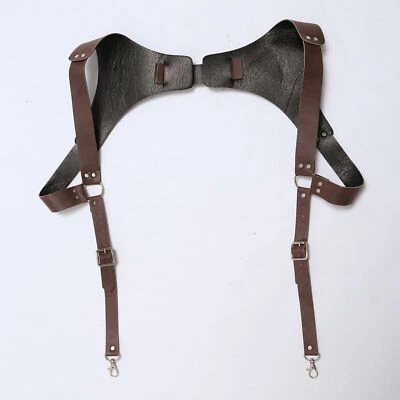 Brown Vintage Leather Suspenders Braces Shoulder Strap Belt Harness For Men O6M3 - Image 1 of 4