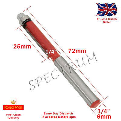 1/4  Shank, Flush Trim Router Bit With Bearing In Case. 25mm X 6mm X 72mm. • 3.99£