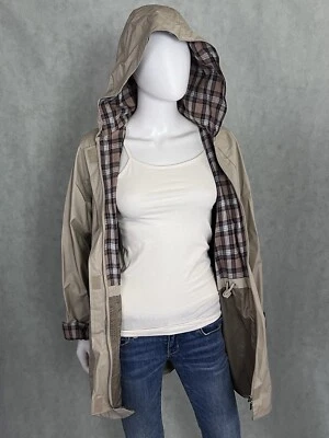 Totes Rain Jacket PVC Plaid Flannel Lined Beige Full Zip Size Small Hooded - Image 1 of 4