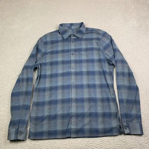 Lululemon Shirt Mens Medium Blue Plaid Brushed Woven Overshirt Flannel Button Up - Picture 1 of 9