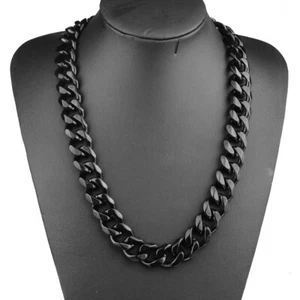 5-19MM Hot SellingStainless Steel Black Miami Cuban Chain Men Necklace Jewelry - Picture 1 of 7