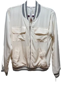 Laila & Savannah 100% Seda Blanco Bomber Chaqueta Ligera Mujer Pequeña Nueva Con Etiquetas - Imagen 1 de 8
