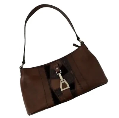 Bolso de mano Etienne Aigner cuero marrón cocodrilo gamuza herrajes dorados cartera limpio Foto 1 de 4