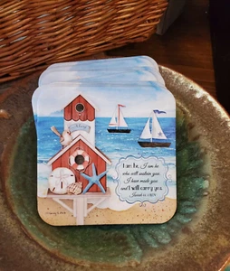 Set sottobicchieri/4 barche a vela con decorazione nautica costiera eredità Nancy E visone - Foto 1 di 4