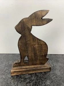Farmhouse Country Carved Stained Wood 10" T Bunny Rabbit Outline Shelf Decor - Picture 1 of 5