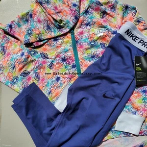 Nike Pro Girls Size Large Pro Leggings & Floral Hoodie Jacket $90 - Picture 1 of 1