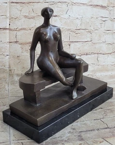 HENRY MOORE SITTING WOMAN NUDE BRONZE SCULPTURE SIGNED COLLECTOR EDITION FIGURE - Picture 1 of 7