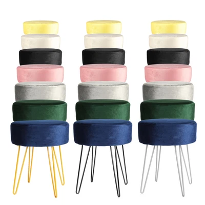 Round Velvet Footstool Ottoman Stool Pouffe Seat Vanity Dressing Table Stool - Image 1 of 4