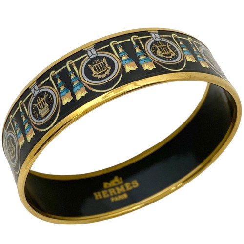 HERMÈS Bracciale HERMES Smalto GM Cloisonne Braccialetto Placcato Oro Nero Donna