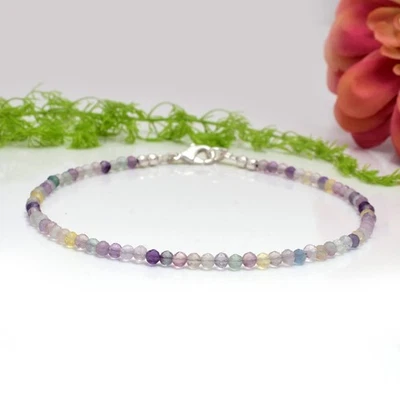 Pulsera minimalista de cristal de fluorita curativa, delicada pulsera de piedras preciosas naturales, Foto 1 de 4