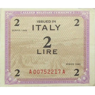 1943-1944 2 Lire Italy Allied Military Currency Note - Image 1 of 2