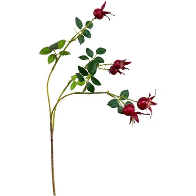 Künstlicher Hagebuttenzweig 48cm, 3 Triebe,  Dekozweig Herbstdeko ROT - Bild 1 von 3