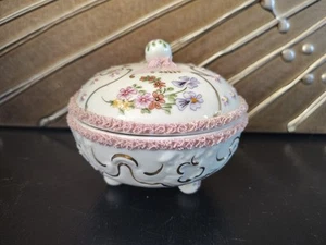 Vintage Irish Dresden Porcelain Lace Trinket Bowl Hand Painted - Picture 1 of 4