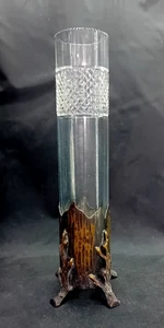 Lovely Tall Antique Art Nouveau Cut Glass Vase in Metal Tree Style Base Stand - Picture 1 of 8