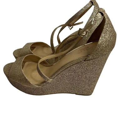 Cuñas Jewel Badgley Mischka para mujer Averie doradas brillantes talla 10 Foto 1 de 4