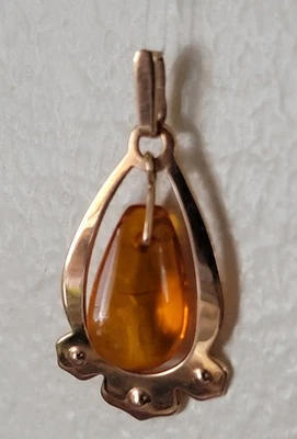 Colgante de piedra ámbar miel oro rosa soviético ruso sello 585 Кулон Янтарь Foto 1 de 4