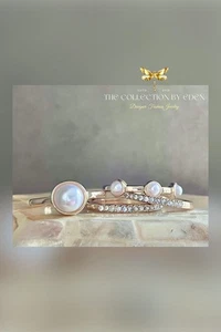 INC International Concepts Rings- Gold Pearl Crystal Band Set of 4 Size 9 - Picture 1 of 5