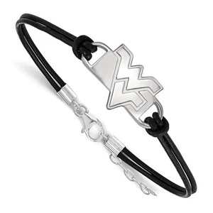 Sterling Silver West Virginia Univ. Sm Leather Bracelet, 7 Inch - Picture 1 of 4