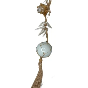Esfera de vidrio costero y concha de mar corbata de yute decoración colgante de pared - Imagen 1 de 9