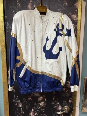 Chaqueta de Cuero Náutico Rara Marquesa Toledo + Guantes Fownes De Colección Años 80 Borde Dorado Foto 1 de 4