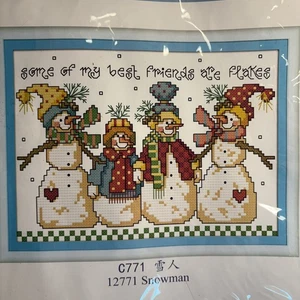 NEW JOY SUNDAY "SNOWMAN" 12771 C771 COUNTED CROSS STITCH KIT 4 Cheerful Snowmen - Picture 1 of 4