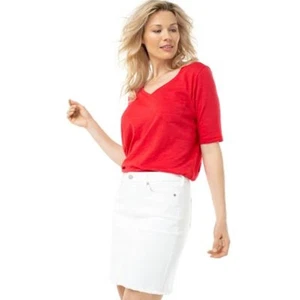 Liverpool Los Angeles Frayed Raw Hem White Jean Denim Pencil Midi Skirt Size 14 - Picture 1 of 14