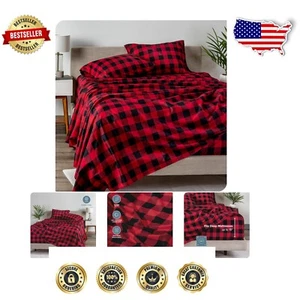 Transform Your Sleep: 1800 Thread Count Buffalo Plaid King Sheet Set, Ultra-Soft - Picture 1 of 10