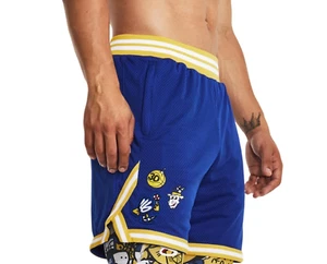 Under Armour Stephen Curry Mesh Shorts Blue Yellow L-3XL Basketball Golden State - Picture 1 of 11