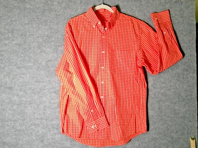NUEVO CON ETIQUETAS IZOD Camisa Para Hombre Con Botones Mediana Naranja Blanco Cuadros 100% Algodón Foto 1 de 4