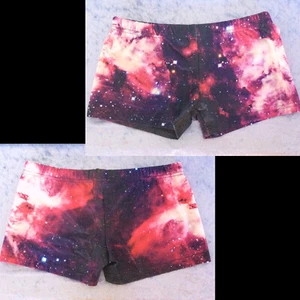 Galaxy SHORTS Ladies SIZE 6 Gym DANCE Fitness SWIMWEAR Hotpants PURPLE Nebula - Picture 1 of 6