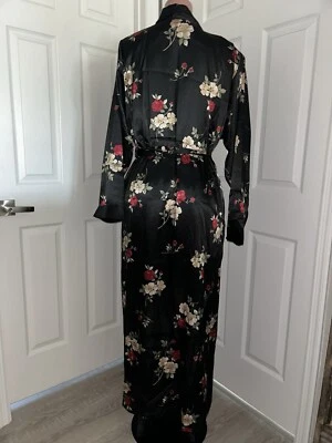 Adonna Vintage 3 Piece Satin Black Pajama Lounge Set Floral Large - Image 1 of 4