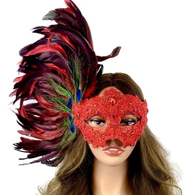 Women Costume Masquerade Party Masks With Feather For Wedding Ball Mask - Image 1 of 3