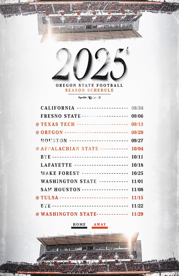 Oregon State Beavers 2025 Schedule Poster 11 x 17" Beavers Football - Image 1 of 1