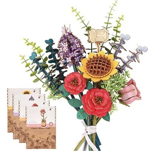 3D Wooden Flower Bouquet Hand-Make Building DIY Puzzle Toy Birthday Home Decor - Picture 1 of 25