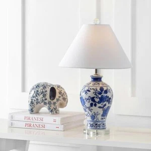 JONATHAN Y Table Lamp LED 21.5" Blue/White Ceramic/Crystal Chinoiserie Floral - Picture 1 of 7