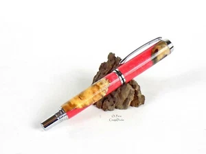 Buckeye Burl Wood Pen Coral Pink Pearl Hybrid Rollerball Chrome 2 Piece Cap Pen - Picture 1 of 8