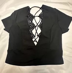 Black Laced Up Back Crop Top. (B) - Picture 1 of 10
