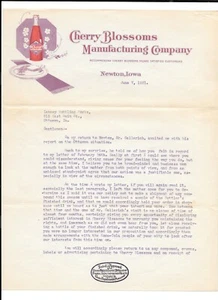 Membrete de colección ilustrado en color flores de cerezo mfg 1921 Newton IA soda - Imagen 1 de 1