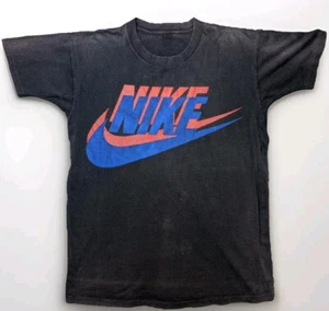 Vintage 1990s Faded Black Cotton Nike Air Swoosh Spell out T-shirt Large - Picture 1 of 12