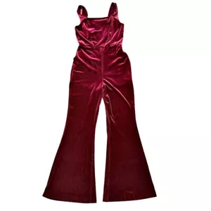 Mono Gianni Bini Talla L Borgoña Acanalado Terciopelo Acampanado Años 70 Hippie BOHO NUEVO SIN ETIQUETAS - Imagen 1 de 10