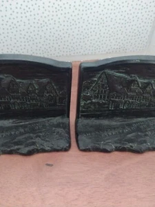 VINTAGE BRONZE ART BOOKENDS BY L.V. ARONSON 1925 SHAKESPEARE'S HOUSE - Picture 1 of 15