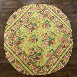 April Cornell Floral Tablecloth 100% Cotton Cottagecore Yellow Spring 68" Round - Picture 1 of 6